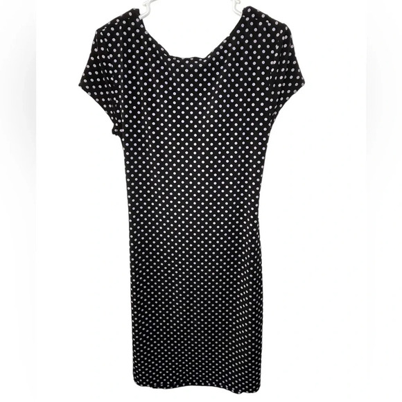 Joseph Ribkoff Black Wrap Dress Polka Dot Stretch V Neck Size 12 Business Preppy - Picture 2 of 5